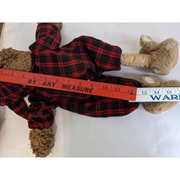 Bear in Red Plaid Nightshirt and Hat Bunny Slippers 15.5" Fuzzy soft fabric body - Picture 9 of 9